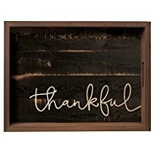 P. Graham Dunn Try0030 Thankful Script Design Black Distressed Solid Pine Wood Serving Tray