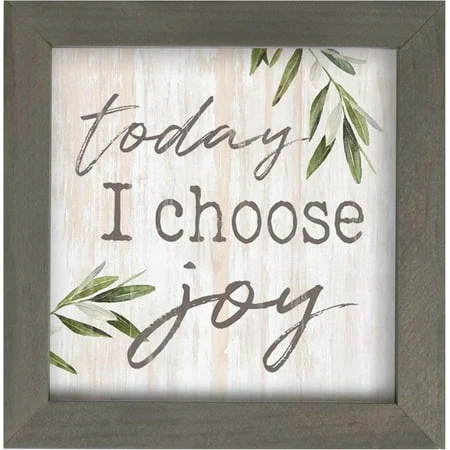 Today I Choose Joy Whitewash Greenery 7 X 7 Inch Pine Wood Framed Wall Art Plaque