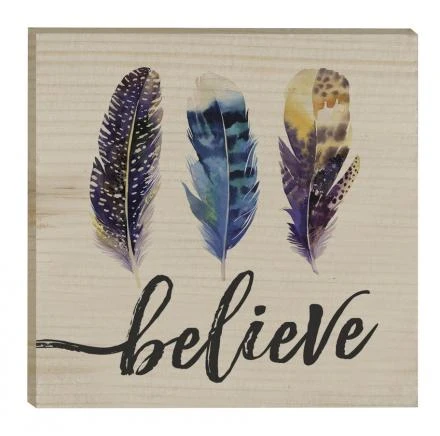 P. Graham Dunn Mgt0187 Believe Multicolored Feathers Solid Pine Wood Rustic Magnet