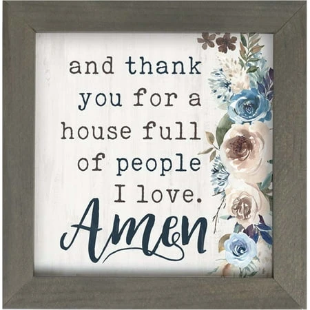 Full House Prayer Framed Wall Art Plaque 7 X 7 Inch Pine Wood