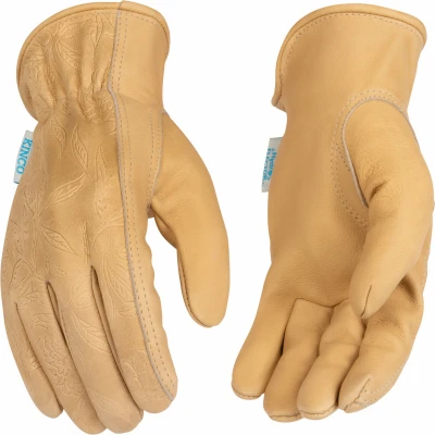 Women's AquaHide Cowhide Gloves, Water Resistant, Floral Pattern, S