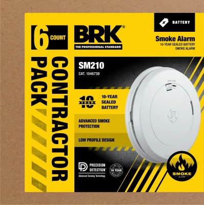 10-Year Photoelectric Smoke Alarm, Slim Profile, Sealed Battery, Contractor 6-Pk.