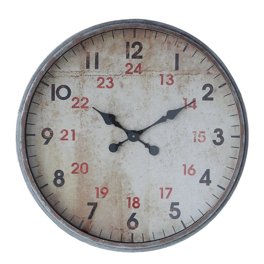 Oversized 26.5-inch Metallic Gray Decorative Wall Clock, Vintage Round Design