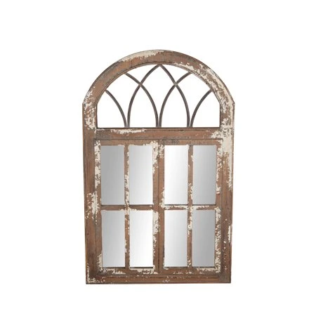 30 In. X 48 In. Arched Distressed Brown Window Design Frame Wall Mirror