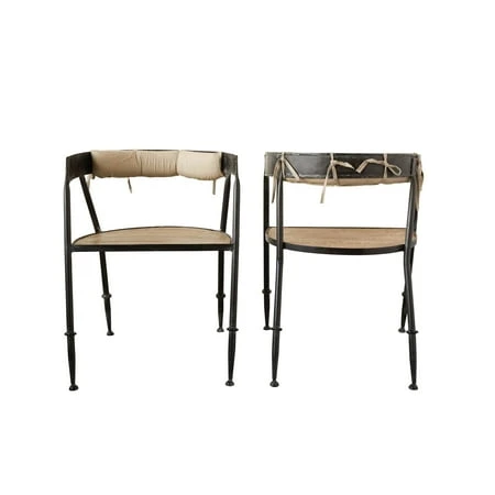 Creative Co-op Metal Chair With Wood Seat And Cotton Back Cushion
