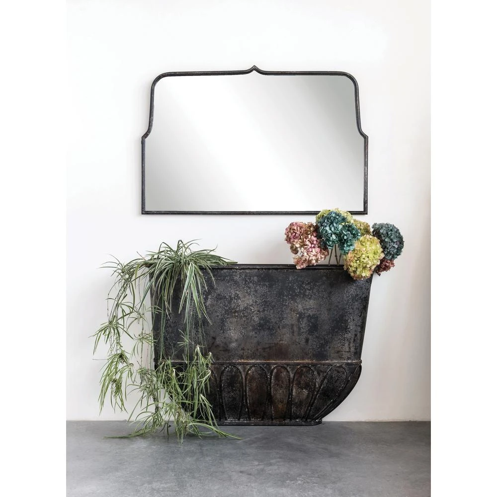 3r Studios Rectangle Distressed Black Metal Framed Decorative Wall Mirror