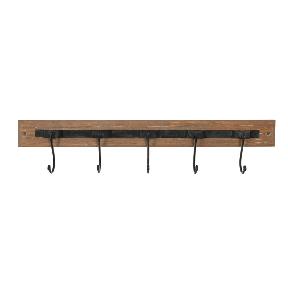 26" X 5" Wood And Metal Wall Sculptures With 5 Hooks - 3r Studios