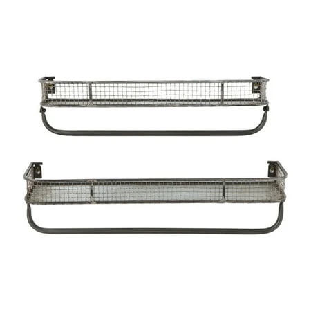 Set Of 2 Metal Wall Shelves With Hanging Bar By 3r Studios And Creative Co-op