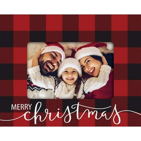 Merry Christmas Red Plaid 9.6 X 7.6 Wood Christmas Wall And Tabletop Photo Frame