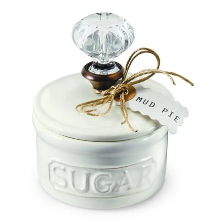 Mud Pie Door Knob Sugar Bowl In White Ceramic With Lid
