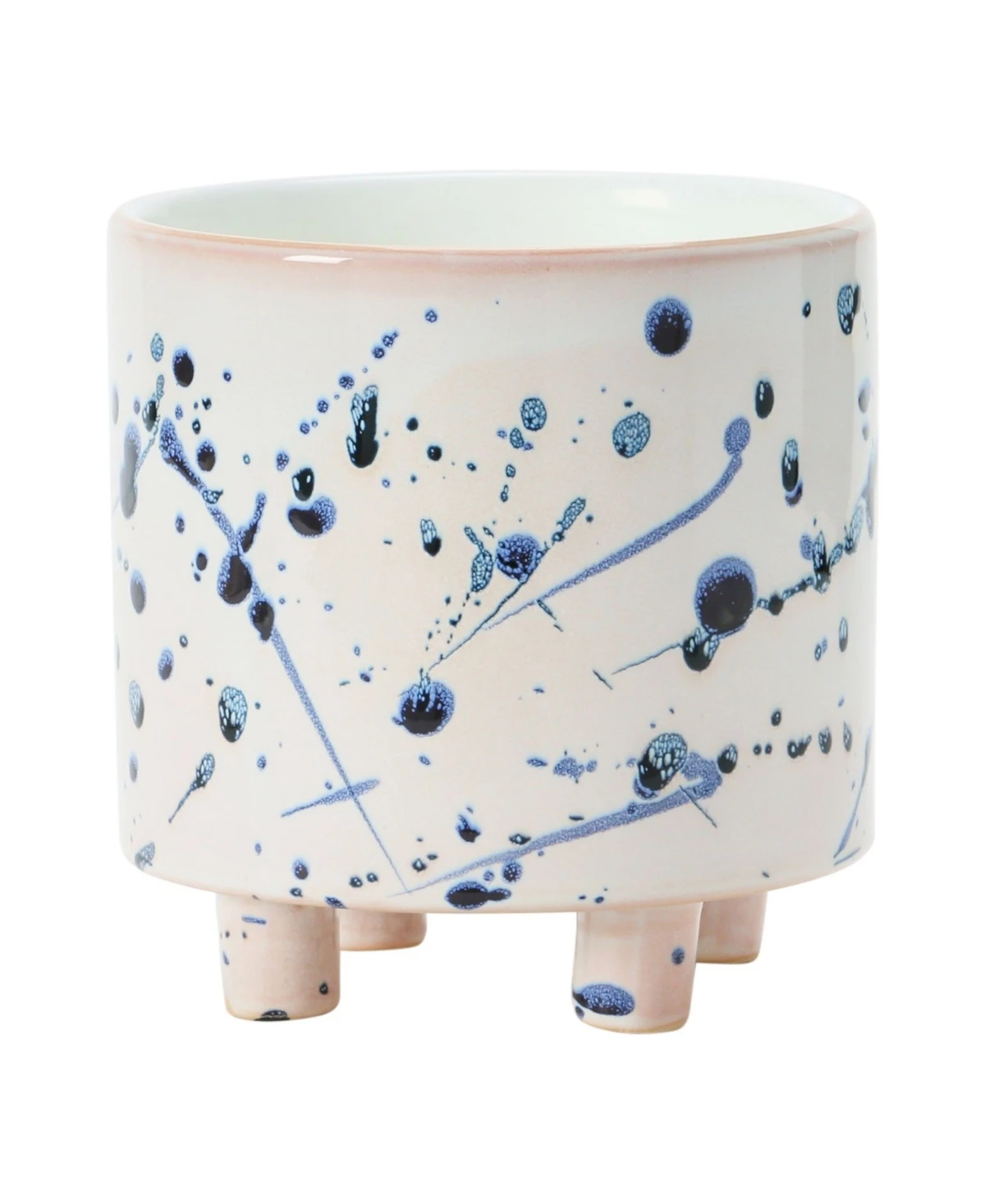 Creative Co-op Stoneware Footed Planter With Splatter Design, White & Blue, Holds 5 Pot