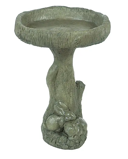 Compact Wooden Double Bunny Birdbath – Petite Garden Water Feature