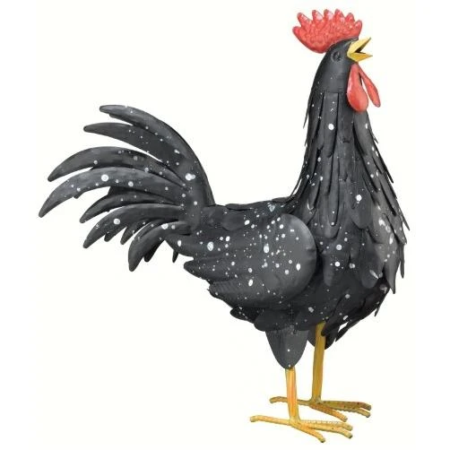 Black Metal Rooster Lawn Ornament - 16" Tall, 14.5" Long