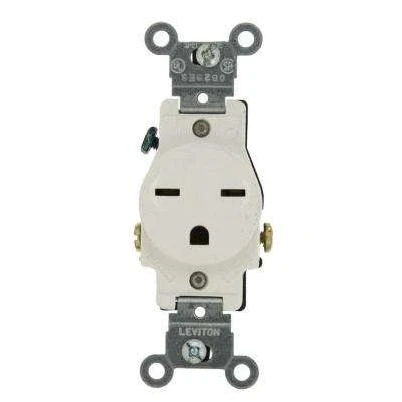 White 15‑Amp Commercial‑Grade Grounded Receptacle – Single Outlet