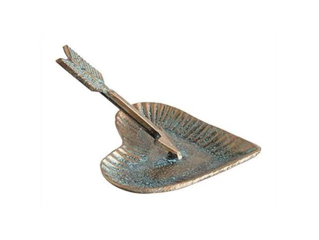 Decorative Metal Heart & Arrow Dish 6.5" L X 4.75" H Antique Finish