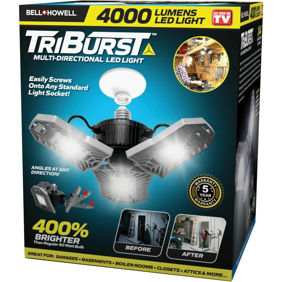Bell+Howell TriBurst 4000‑Lumen 360° LED Socket Light