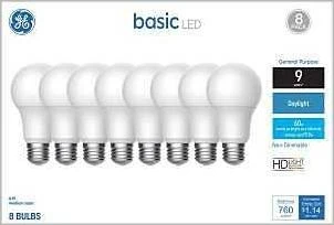 GE 9.5W Daylight A19 LED Bulb – 60W Equivalent, Frosted, Non‑Dimmable