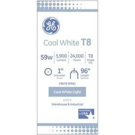 GE 2‑Pack 96‑Inch T8 Single‑Pin 59W Cool White Fluorescent Bulbs – 4100K Energy‑Saving Lighting