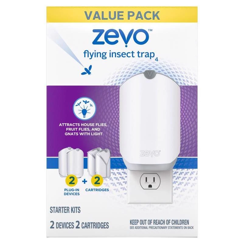 Zevo Flying Insect Trap Starter Kit – Dual Plug‑In Devices with Two Replacement Cartridges