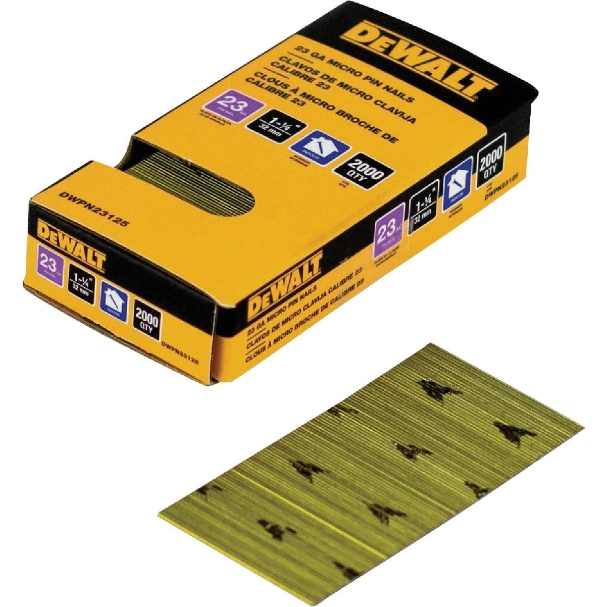 DEWALT 1-1/4" 23‑Gauge Galvanized Pin Nail – Headless Smooth Shank
