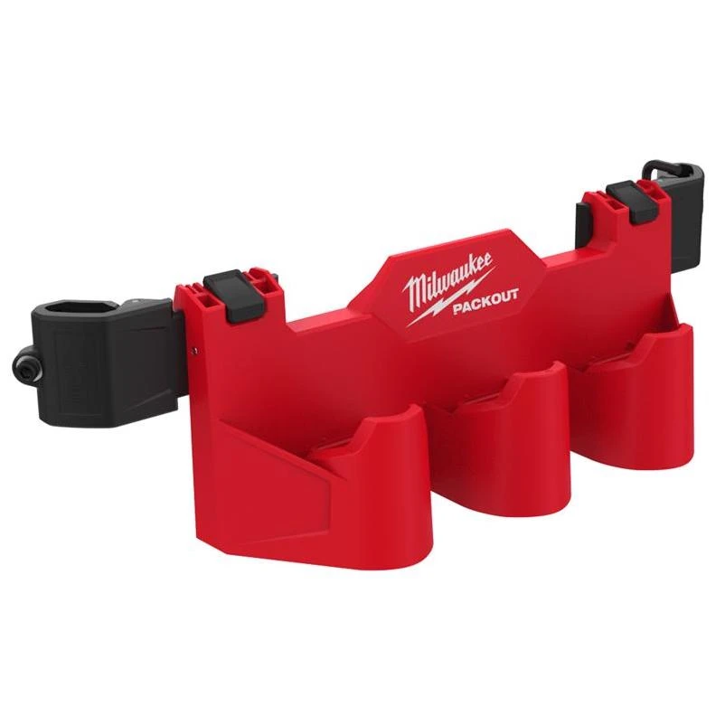 Milwaukee PACKOUT 48‑22‑8604 3‑Compartment Battery Rack for Tool Boxes – Rugged ABS/Polycarbonate, Black/Red