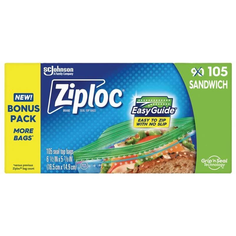 Ziploc Easy Guide Sandwich Bags – 105 Clear BPA‑Free Storage Bags