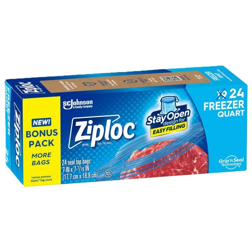 Ziploc Quart Freezer Bags – 24‑Pack with Grip‑n‑Seal, BPA‑Free