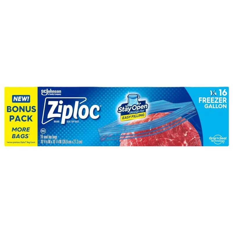 Ziploc 1‑Gallon Freezer Bags – 16‑Pack with Grip ’n Seal, BPA‑Free & Microwave‑Safe