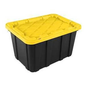 Sterilite 27‑Gallon Industrial Tote with Snap‑On Lock – Black/Yellow Lily Polypropylene Storage