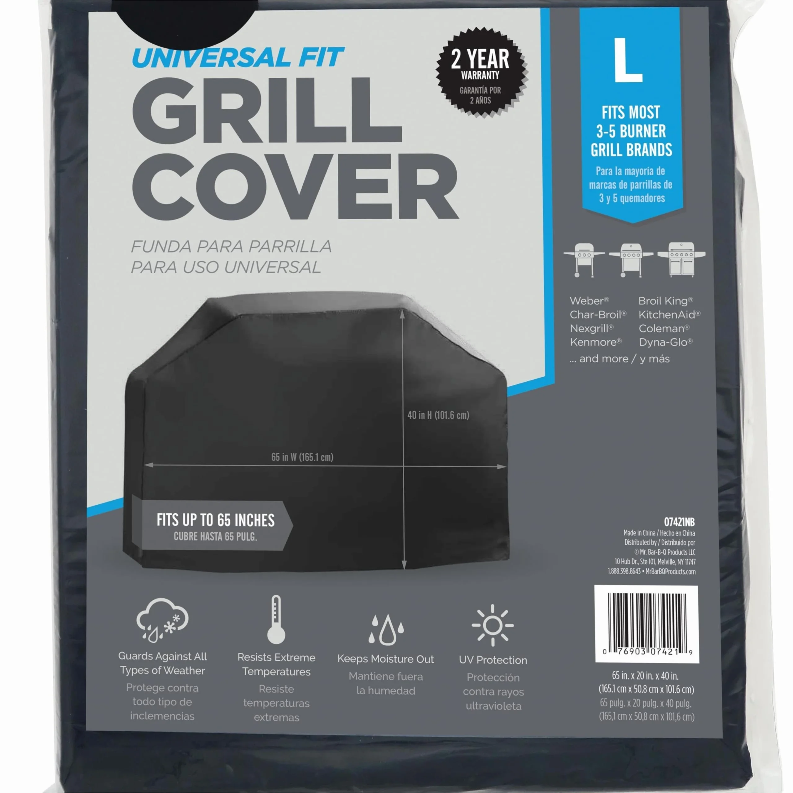 Heavy‑Duty Black Polyester Grill Cover – Fits 20" W × 40" D × 65" H Burners