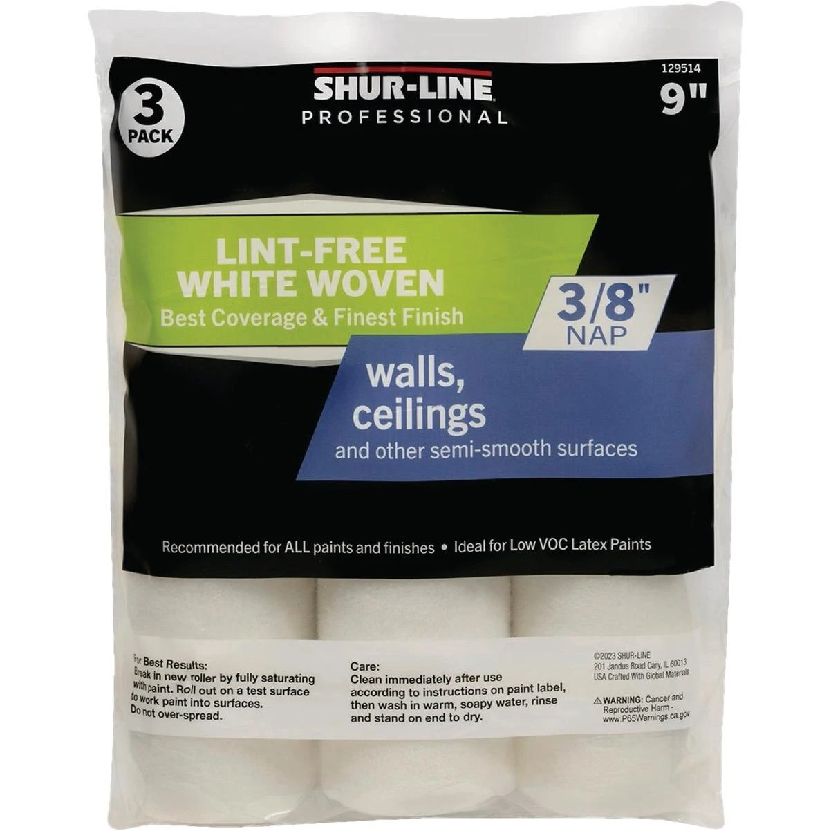 Shur-Line 9" x 3/8" Woven Paint Roller Covers – 3‑Pack