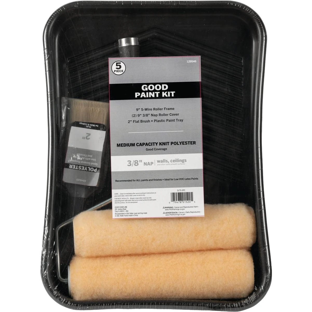 Shur-Line 5‑Piece Roller & Tray Kit – 9" Nap Roller, Flat Brush & Paint Tray