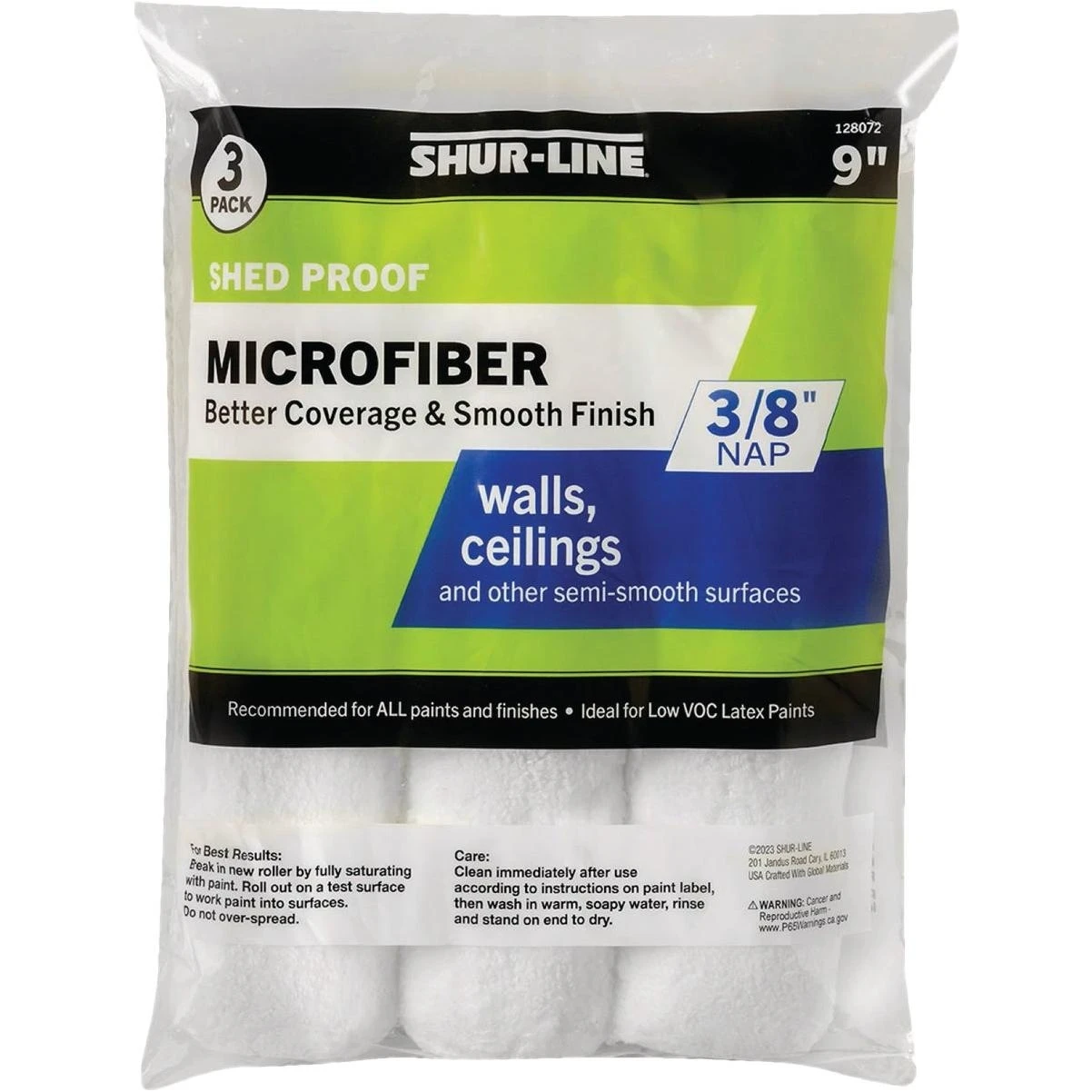 Shur-Line 9" x 3/8" Microfiber Paint Roller Covers – 3 Pack