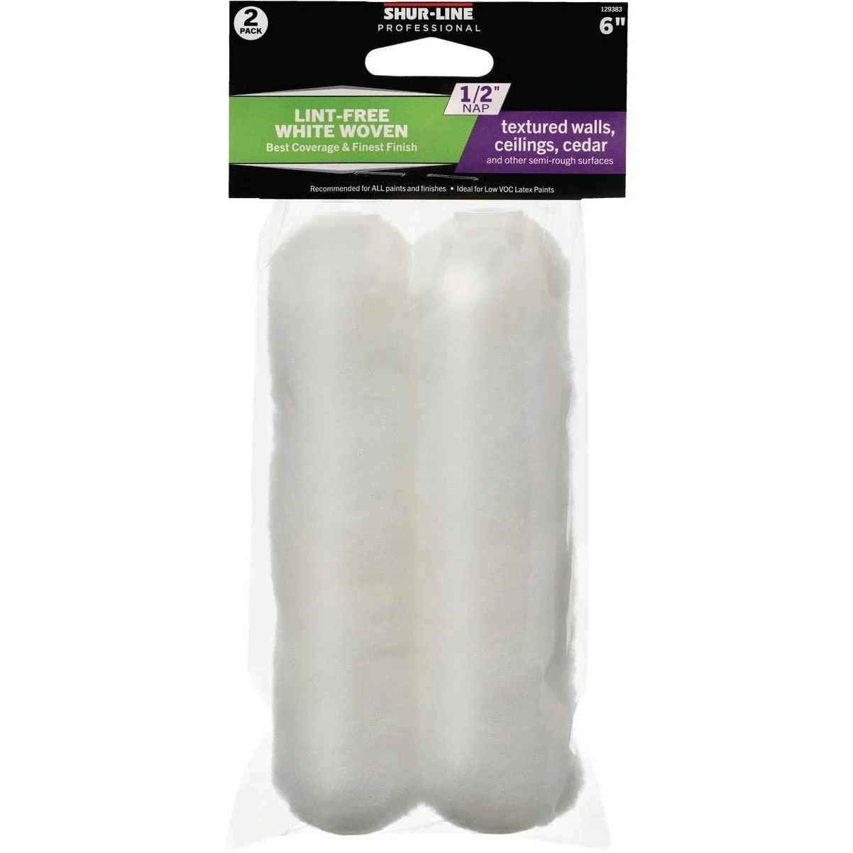 Shur-Line Best 6" x ½" Woven Paint Roller Cover – 2‑Pack for Textured Walls, Ceilings & Cedar