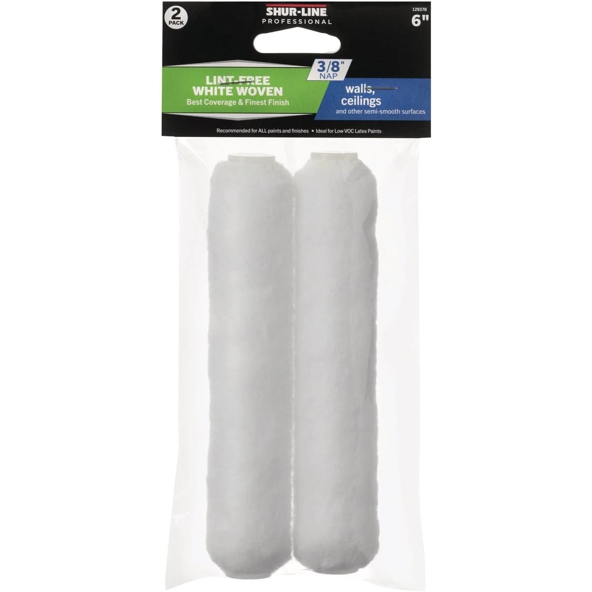 Shur-Line Best 6‑Inch Woven Paint Roller Cover – 3/8‑Inch Nap, 2‑Pack