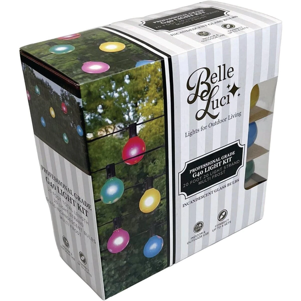 Belle Luci Multi‑Color Frosted G40 Holiday String – 20 Incandescent Bulbs