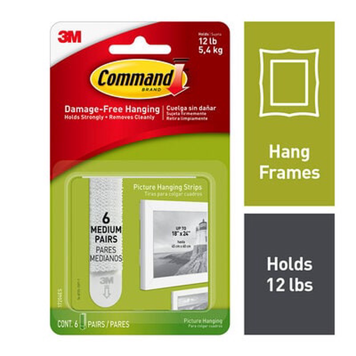 Command Medium Picture Hanging Strips 17204ES, 6 Pairs