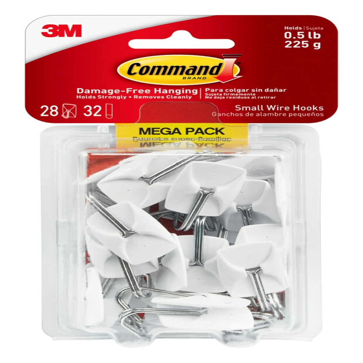 Command Small Wire Toggle Hooks, Damage Free Hanging Wall Hooks with Adhesive Strips, No Tools Wall Hooks for Hanging Organizational Items in Living Spaces, 28 White Hook
