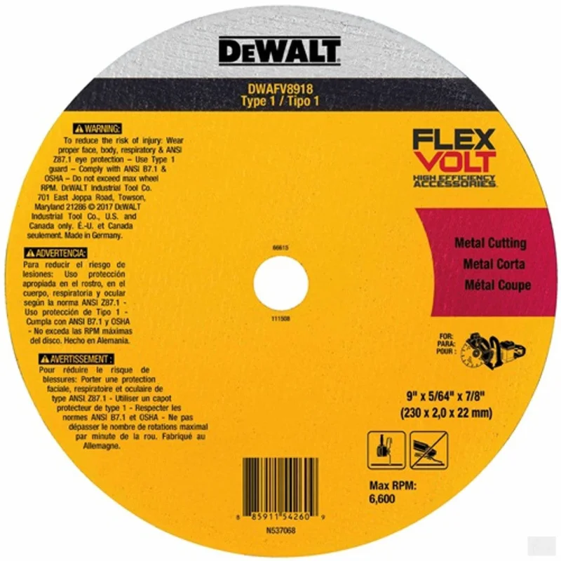 Dewalt FLEXVOLT Ceramic Metal Cutoff Wheel Type 1