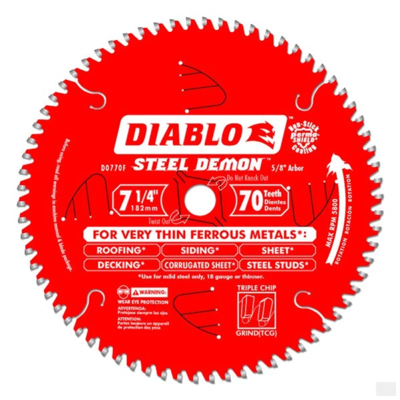 Diablo – 7-1/4 IN. X 70 TOOTH STEEL DEMON METAL CUTTING SAW BLADE D0770F