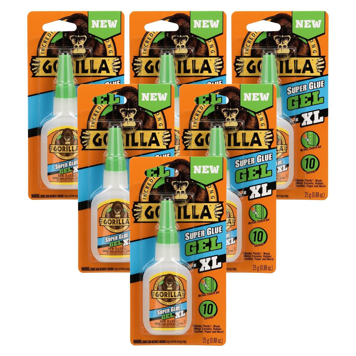 Gorilla Super Glue Gel XL, 25 Gram, Clear, (Pack of 6)