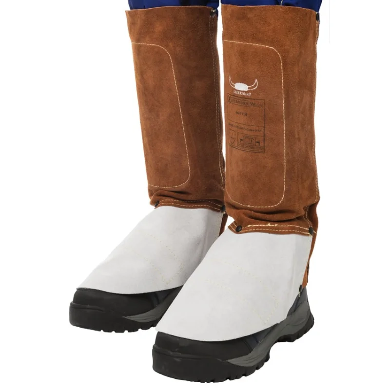 Lava Brown split cowleather welding legging with spat (pair), 36 cm long