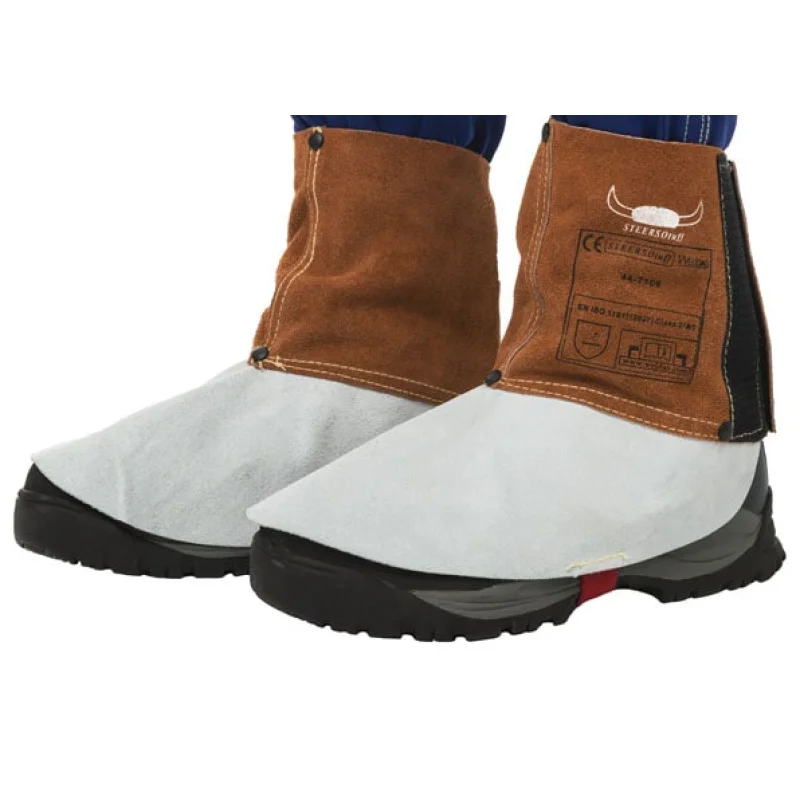 Lava Brown split cowleather welding spats (pair), 15 cm long