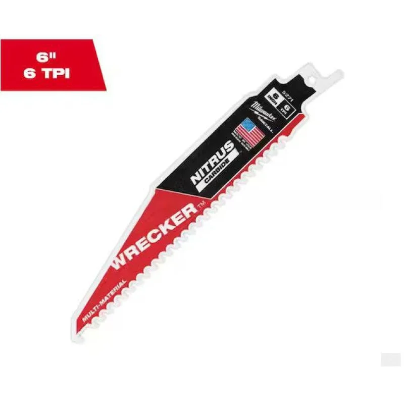 Milwaukee 6 in. 6 TPI WRECKER Nitrus Carbide Teeth Multi-Material Cutting SAWZALL Reciprocating Saw Blade (1-Pack) 48-00-5271