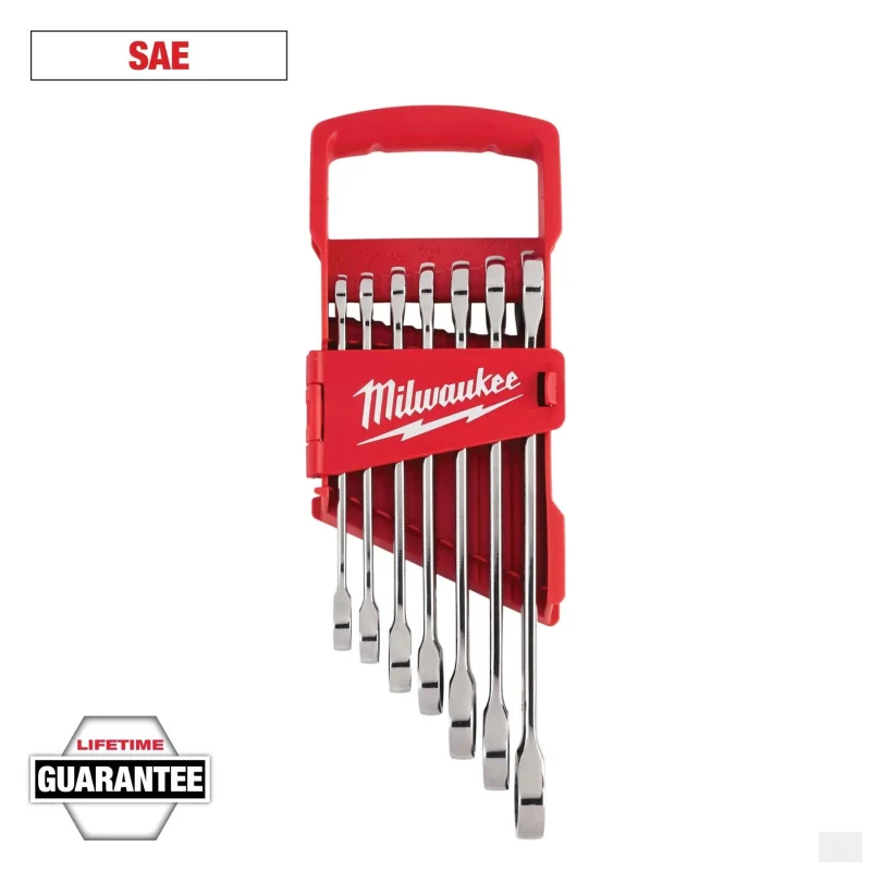 Milwaukee SAE Combination Ratcheting Wrench Mechanics Tool Set (7-Piece) {48-22-9406}