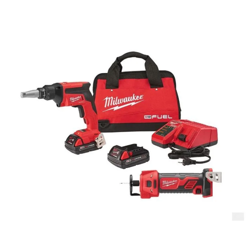 Milwaukee Tool M18 FUEL 18-Volt Lithium-Ion Brushless Cordless Drywall Screw Gun Compact Kit with M18 Cutout Tool (2866-22CTP)