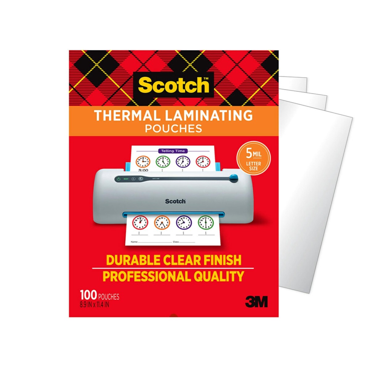 Scotch Thermal Laminating Pouches, 100 Count, Clear, 5 mil., Laminate Business Cards, Banners and Essays, Ideal Office or School Supplies, Fits Letter Sized Paper (8.9 in