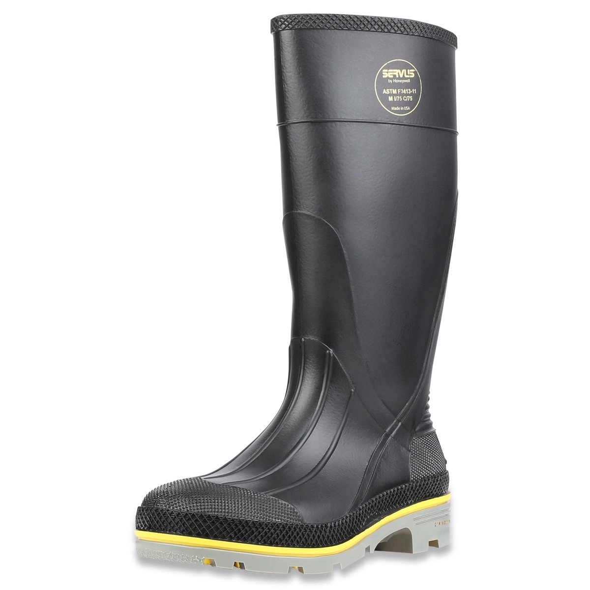 Servus XTP 15" PVC Chemical-Resistant Steel Toe Men's Work Boots, Black, Yellow & Gray, 11