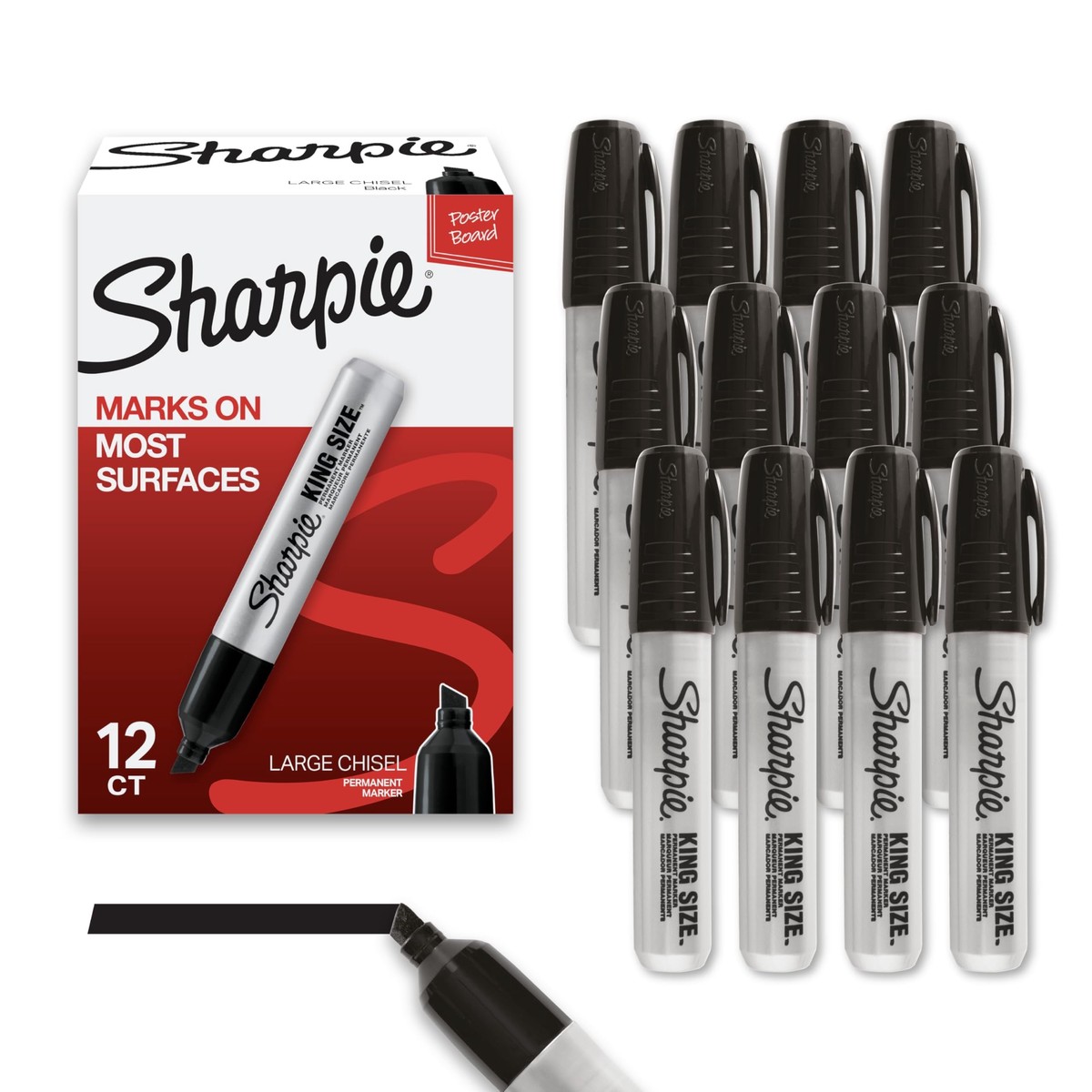 SHARPIE King Size Permanent Markers | Large Chisel Tip, Great for Poster Boards, Black, 12 Count