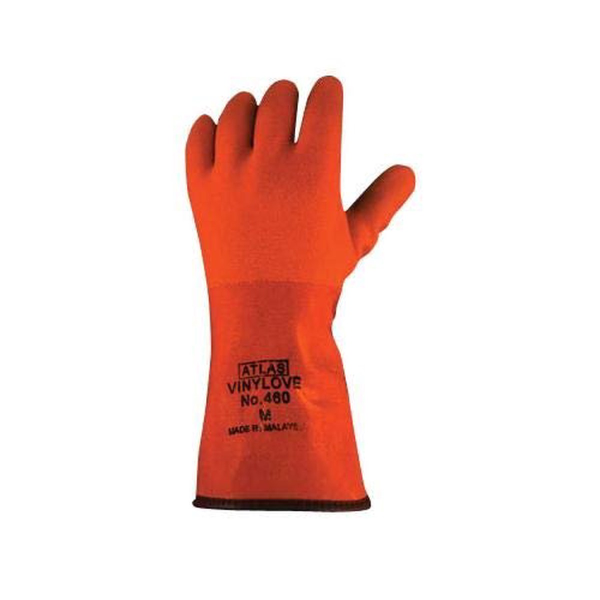 SHOWA Atlas 46 Fully Coated Double Dipped PVC Glove, Insulated Seamless Yellow Acrylic Liner Medium Orange (Pack-12 Pairs)